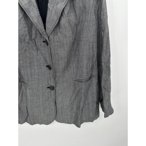 August Max Woman Blazer Women 16W Black Grey Silk Wool Blend Three Button - Picture 3 of 7